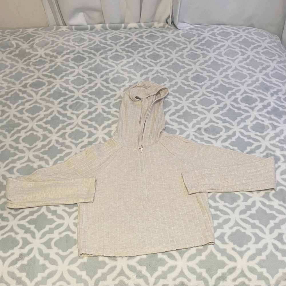 Universal Thread XS Womens‎ Beige Ribbed Knit 1/4 Zip Cropped Hoodie